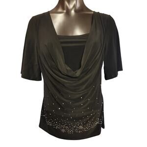 Haley Kelly Fashion Women's XL Black Party Fashion Blouse Top 3/4 Sleeve Layered